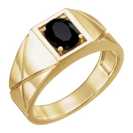 14k Yellow Gold Onyx Solitaire Men Gents Gemstone Ring