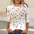 thumbnail image 6 of Cadancy Mardi Gras Shirts for Women 3/4 Sleeve Holiday Funny Graphic Round Neck Loose Tops Pullover Rave Party Carnival Blouse Trendy Casual Shirt, 6 of 6