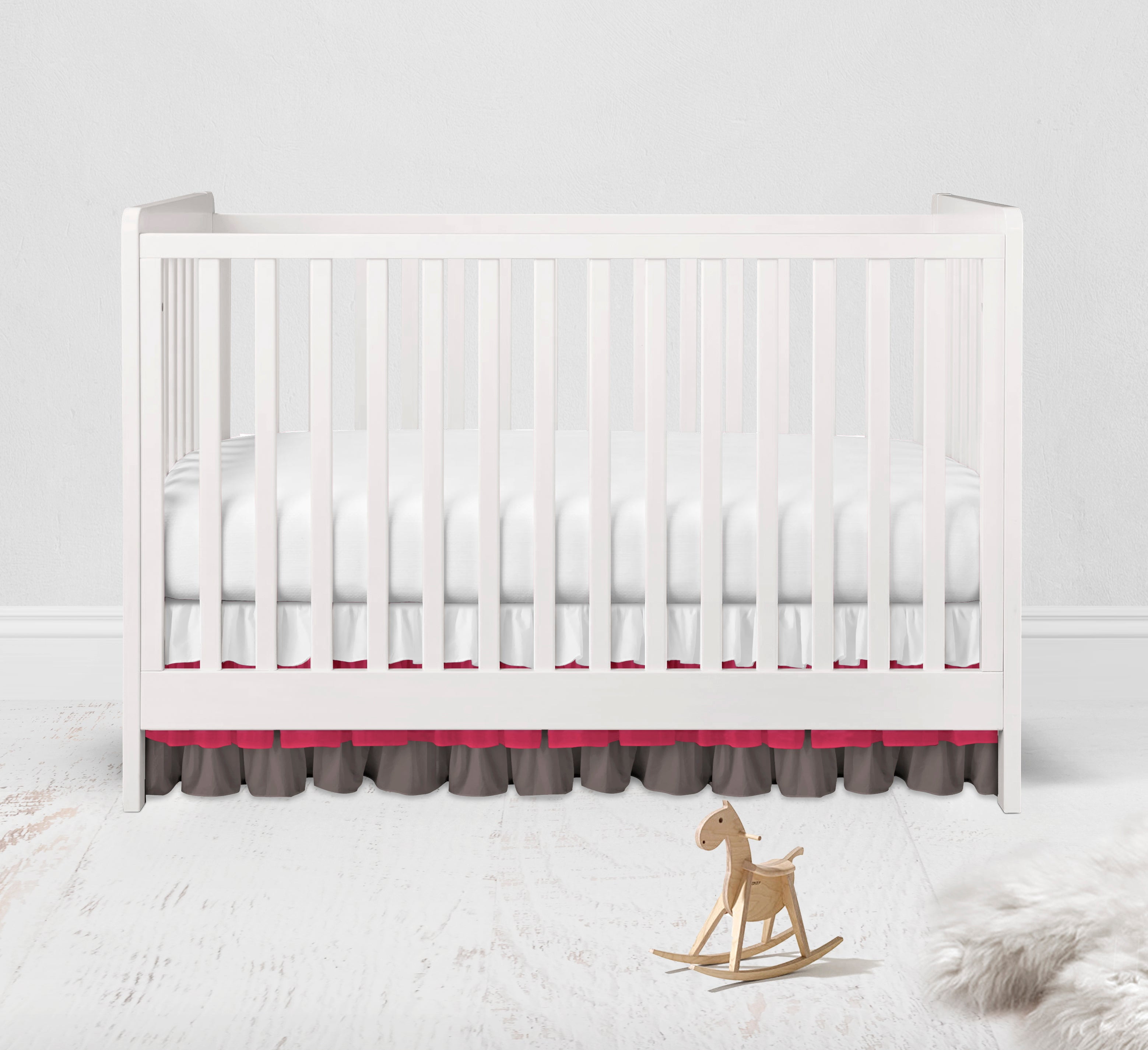 Bacati - Mix N Match Solid 3 Layer Ruffled Crib Skirt (White/Coral/Grey)