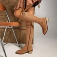 thumbnail image 4 of Dakaela Knee High Boots Women Suede Chunky Heel Western Fall Boots Pull on Wide Calf Tall Boot with Side Zipper Khaki 9, 4 of 8