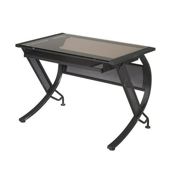 Scranton & Co Modern Steel & Glass Computer Desk with Keyboard Tray in Black