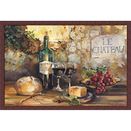 - buyartforless IF WAP 6074 36x24 2 Wnut Plexi Framed Le Chateau by Marilyn Hageman 36X24 Art Print Poster Wall Decor Wines Cheese Grapes Bread Country Tuscan