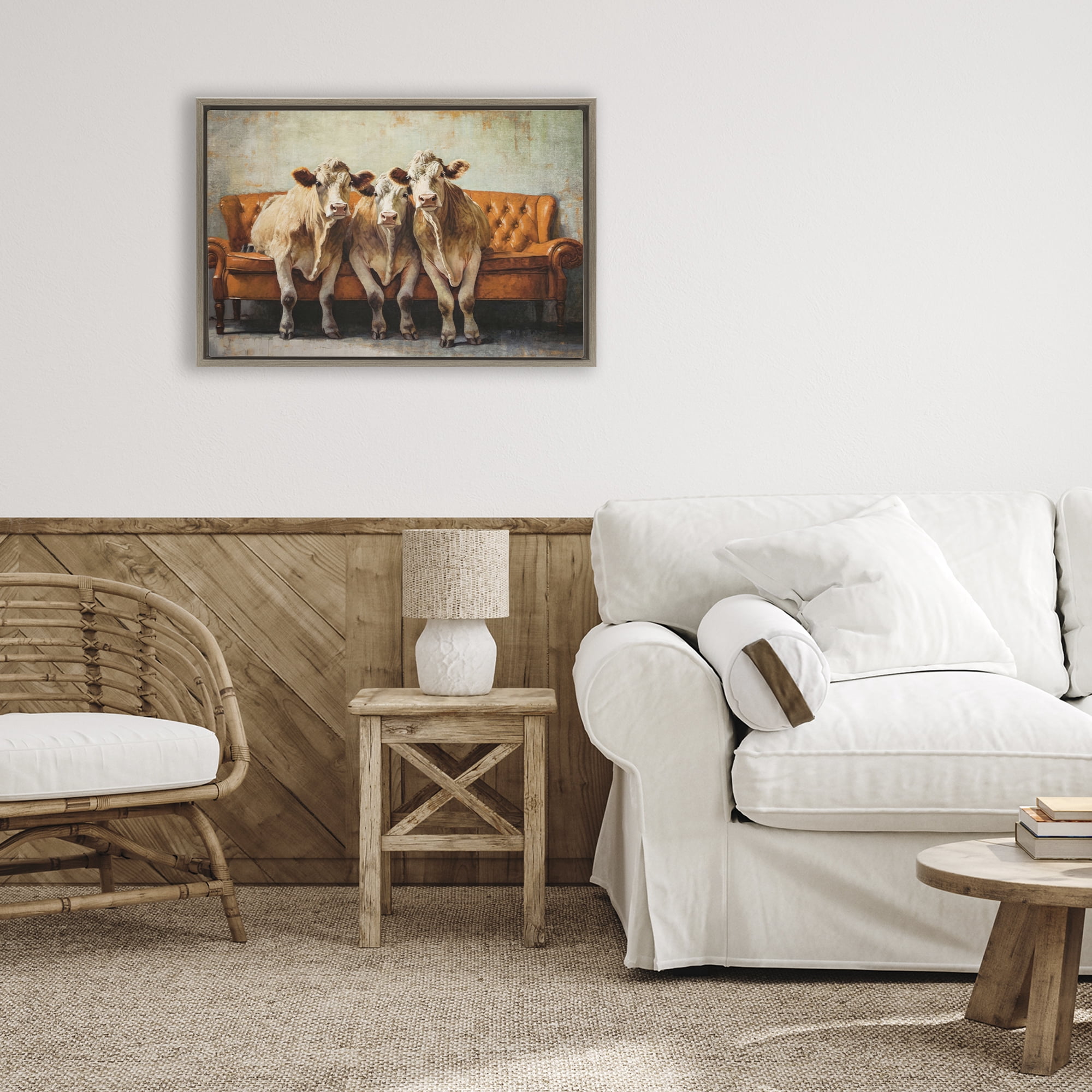 Stupell Industries Cows Just Chillin' Brown Framed Floater Canvas Wall Art, design by Tina LeCour
