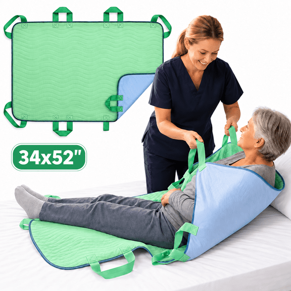 34"x52" Absorbent Positioning Bed Pads with 8 Handles, Washable Waterproof Reusable Incontinence Draw Sheets, Fast‑Drying Bed Mobility Under Pads for Elderly Seniors Disabled & Bedridden Patients