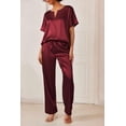 thumbnail image 3 of Ekouaer Satin Pajama Set Womens Silk Short Sleeve V Neck Shirt with Long Pant Soft Loungewear Pjs Set, 3 of 6