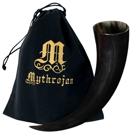Mythrojan Viking Drinking Horn, 8.45 oz, Authentic Medieval Mead Mug, 100% Real Horn