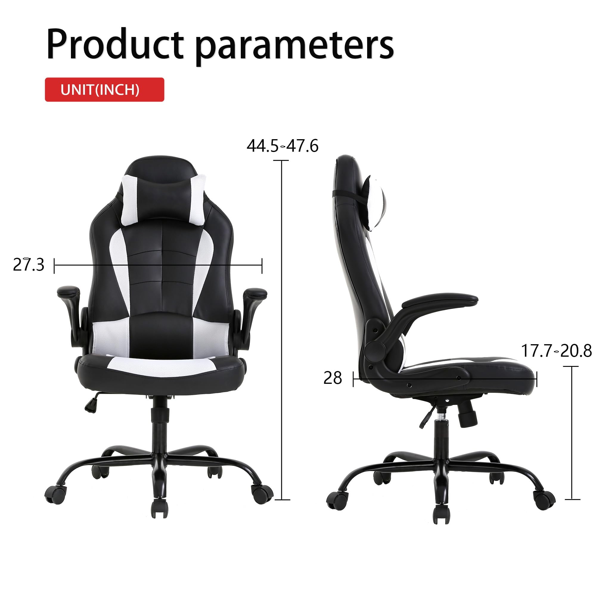 PayLessHere Gaming Chair - Ergonomic Office Chair w/ Lumbar Support, Adjustable Headrest & Arms, White