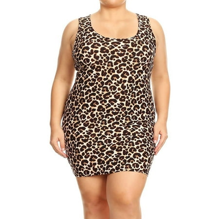 Racer Bodycon Dress MOA COLLECTION Women's Plus Size Pattern Print Casual Bodycon Sleeveless Racerback Short Tank Dress ()