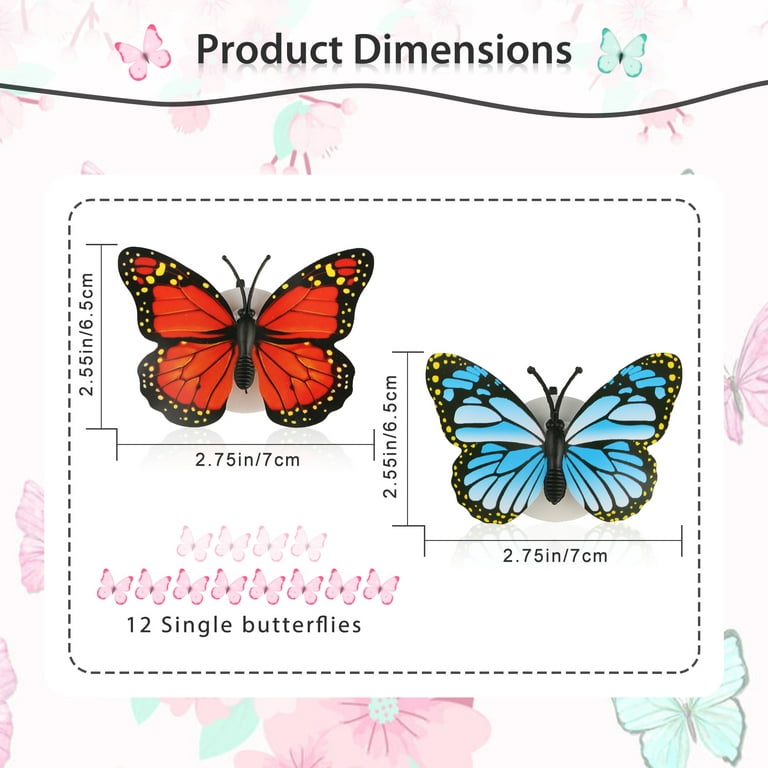 24/12pcs 3D LED Butterfly Wall Stickers Lights Wall Stickers, EEEkit Colorful Removable Simulation Butterfly Luminous Wall Stickers for Kids Baby Boy