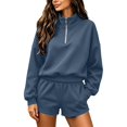 thumbnail image 3 of Norvella Womens Half Zip 2 Piece Shorts Set Long Sleeve Pullover Top Elastic Waist Bottoms With Pockets Matching Casual Sweatsuit, 3 of 8