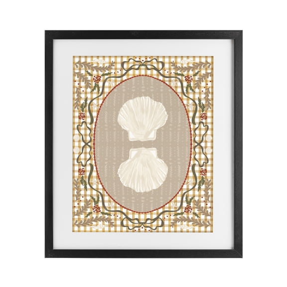 Stupell Industries Vintage Shells on Gingham Black Framed Print Under Glass, design by Vero Illustrates