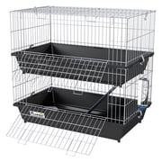 Small Animal Cage 2-Tier Bunny Ferret Chinchilla - Black Metal Cage with Ramp, Trays, Bottle & Dish