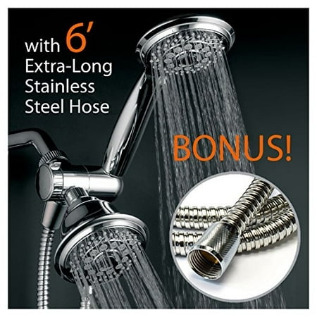 Dual Stainless Pipes - hotelspa 30-setting dual shower heads combo includes overhead showerhead and handshower | 3-way water diverter with angle-adjustable bracket | extra long 6 ft. stainless steel shower hose