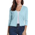 thumbnail image 3 of CIENVNSTG Women's Cardigan Sweater 3/4 Sleeve Open Front Cropped Sweater Lightweight Elegant Shrugs for Dress Light Blue S, 3 of 5