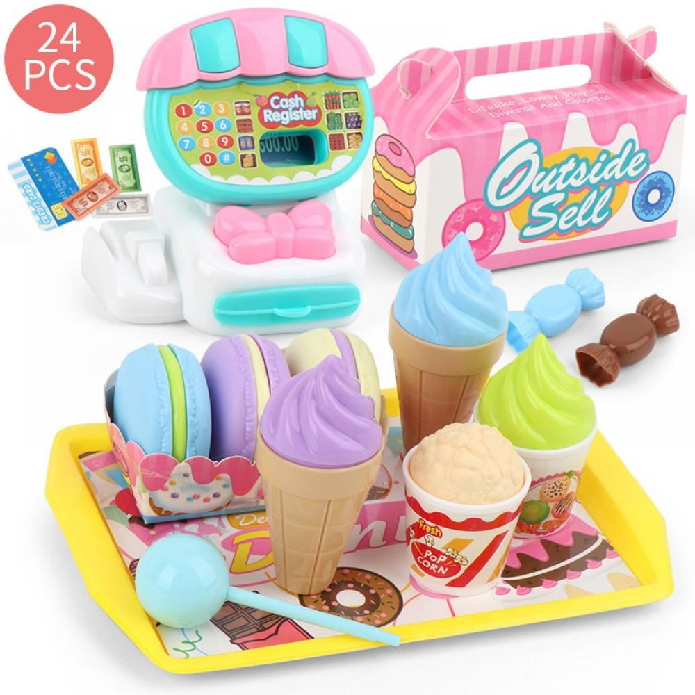 Kids Supermarket Shop Role Play Cash Register Toy Play Food and Toys Trolley Set 