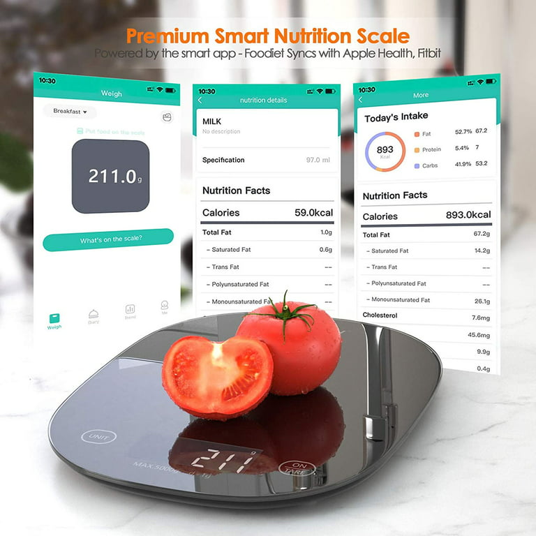 Digital Kitchen Food Scale for Nutrition Facts, Portion Control and Macros  with close to 1000 food codes by ZooVaa - 10-KDS-001G 