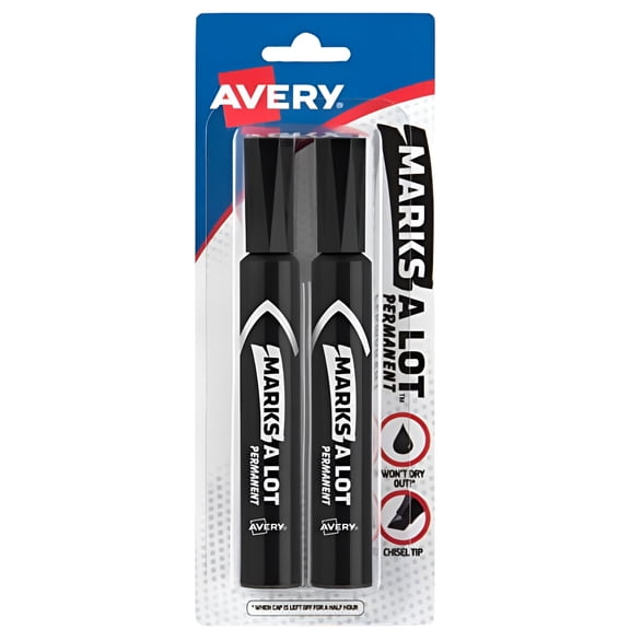 Marks-A-Lot Permanent Markers, Regular Size Chisel Tip, Black 2 ea