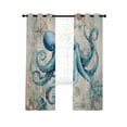 thumbnail image 7 of Teal Octopus Coastal Blackout Curtains for Bedroom, Vintage Summer Beach Nautical Thermal Insulated Kitchen Drapes with Grommets, Light Blocking Window Treatment, 2 Panels 27.5" x 39", 7 of 7