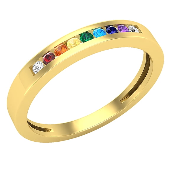 Dazzlingrock Collection Round Nine Multi Color Stone Anniversary Wedding Band for Women (0.03 ctw, Color I-J, Clarity I2-I3) in 10K Yellow Gold, Size 9