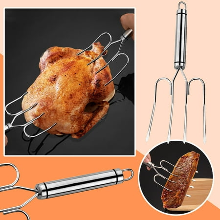 

Alueeu Barbecue Chicken Fork Stainless Steel Large Multi Headed Turkey Fork Barbecue Meat Fork Barbecue String Chicken Wing Fork Pork Mutton Fork Sticks Wood