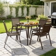 thumbnail image 2 of 5 Piece Outdoor Dining Set, Patio Furniture Set with 4 Armrest Chairs and Steel Slat Table, All-Weather Conversation Set for Patio, Backyard, Deck, Poolside - Brown, 2 of 7