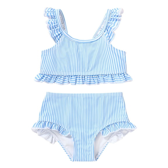 Toddler Girl Baby Swimsuit Ruffle Sleeveless Stripe Swimwear Two Pieces Bikini Set Beachwear