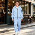 thumbnail image 4 of Unisex Kids Tracksuit Set, Zip Up Hoodie & Sweatpants 2 Piece Sweatsuit, Teen Boys Girls Athletic Fleece Sweat Suit, Casual Hooded Jogger Sportswear Outfit (Light Blue, 8-9 Years), 4 of 7