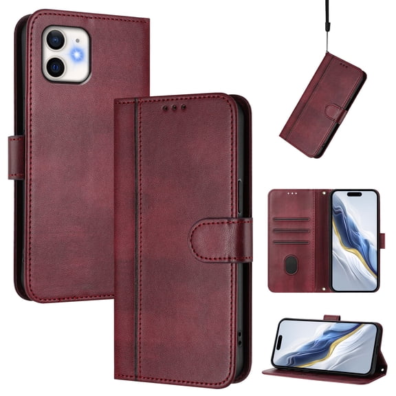 Allytechgroup Case for iPhone 11 with Credit Card Slot, RFID Blocking PU Leather Flip Wallet Stand Phone Case with Lanyard Shockproof and Anti-Scratch Cover for iPhone 11, Winered