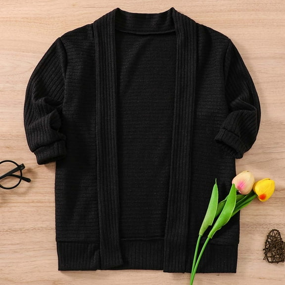 Spazoro Toddler Girls Jackets, Casual Fall Winter Long Sleeves Warm Cardigans for Kids Girls Black Size 5 T