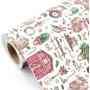 Farmhouse Christmas Wrapping Paper - Mini Roll - 17 Inch x 16.5 Feet - Festive Farm Animals and Cow Christmas Farm Wrapping Paper for Xmas Holiday, Party Celebration