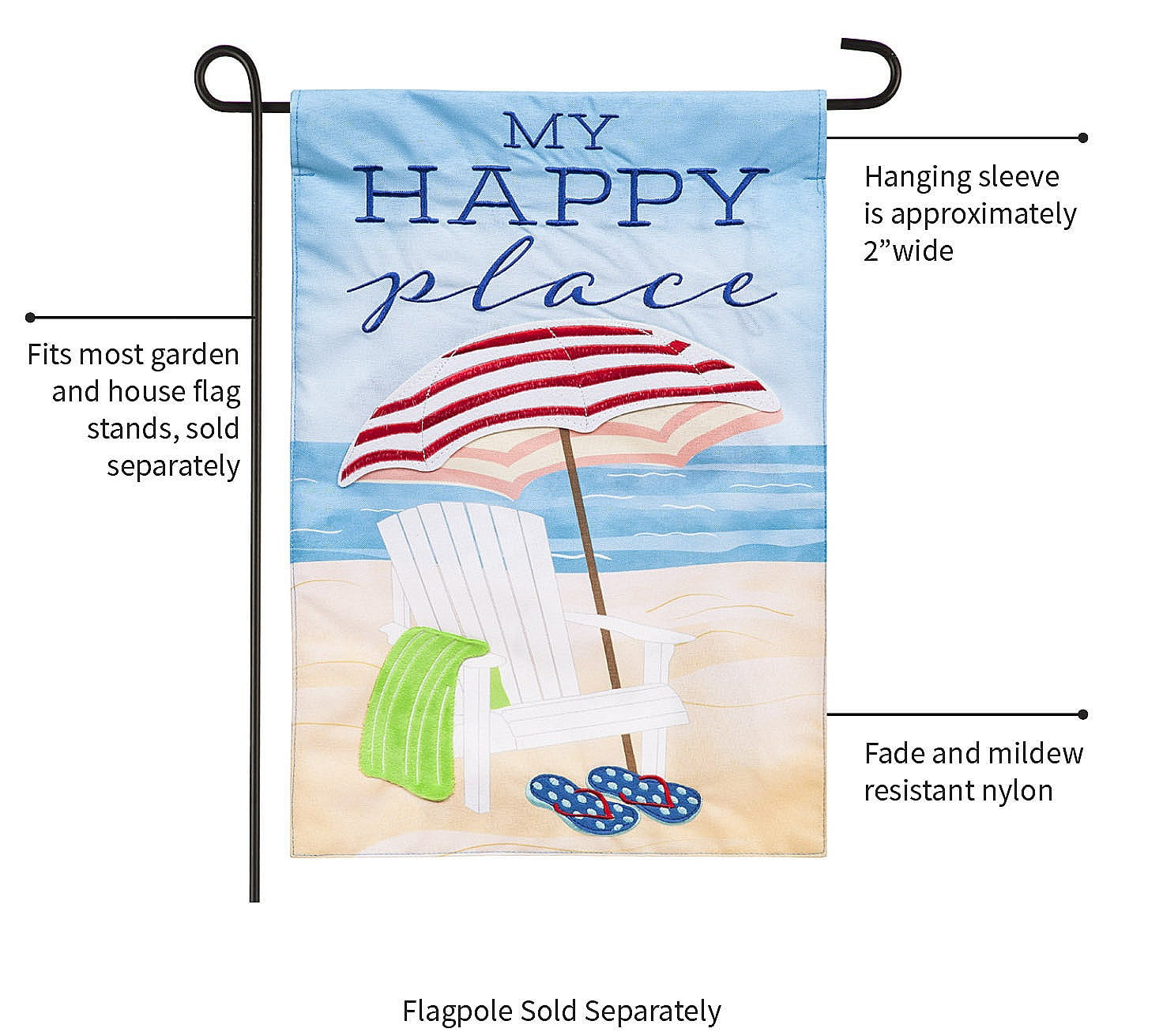 New Evergreen Garden Flag Emboidered Beach Chair My Happy Place 