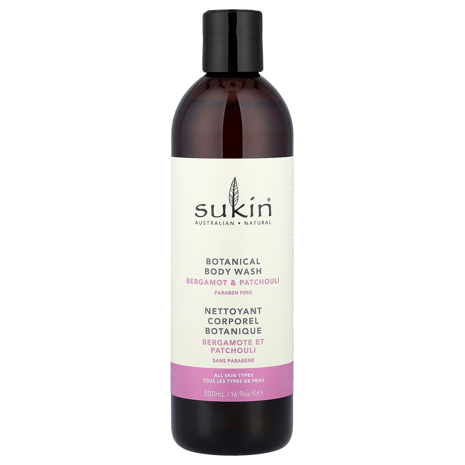 Sukin Botanical Body Wash, All Skin Types, Bergamot & Patchouli, 16.9 oz (500 ml)
