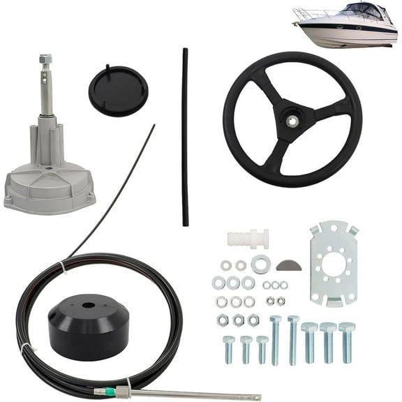 ALL-CARB 14 FT Boat Steering Cable Kit with 13.5 Wheel Replacement for Yachts Fishing Boats