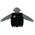 thumbnail image 5 of The Polar Club Mens' Fleece Varsity Baseball Jacket Black & Grey 2-Tone with Removable Hood (Size X-Large B&G), 5 of 5