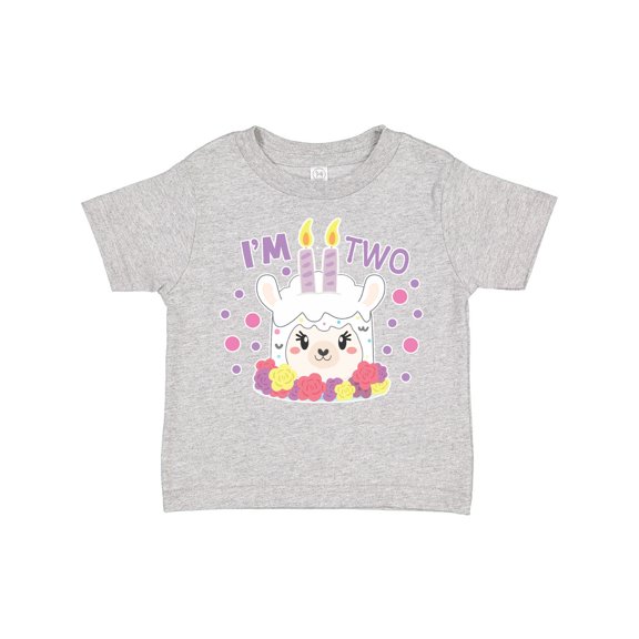 Inktastic I'm Two with Flowers and Cute Llama Cake Girls Toddler T-Shirt