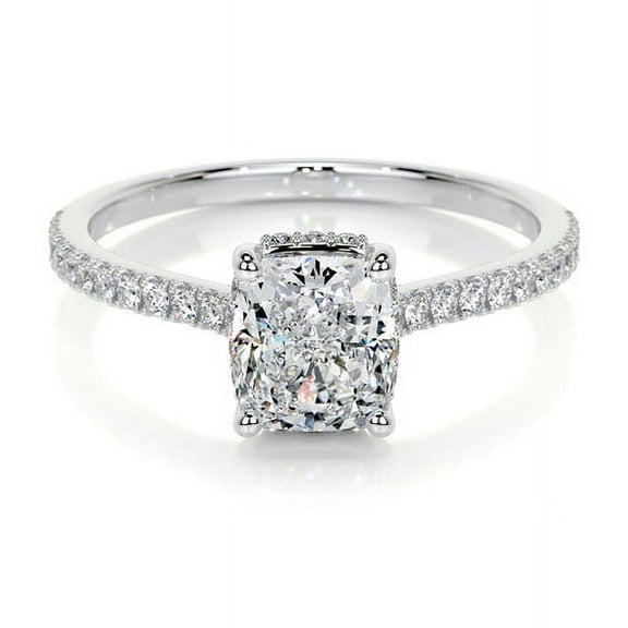 Edge Jewel 14K White Gold Plated Ring for Her - 1.9 Ct Radiant Cut Excellent Diamond - Wedding Ring - Solitaire Accent Style - Halo Diamond Ring for Women