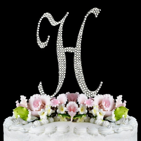Yacanna Crystal Covered Monogram Cake Toppers Silver Cake Initial H Large