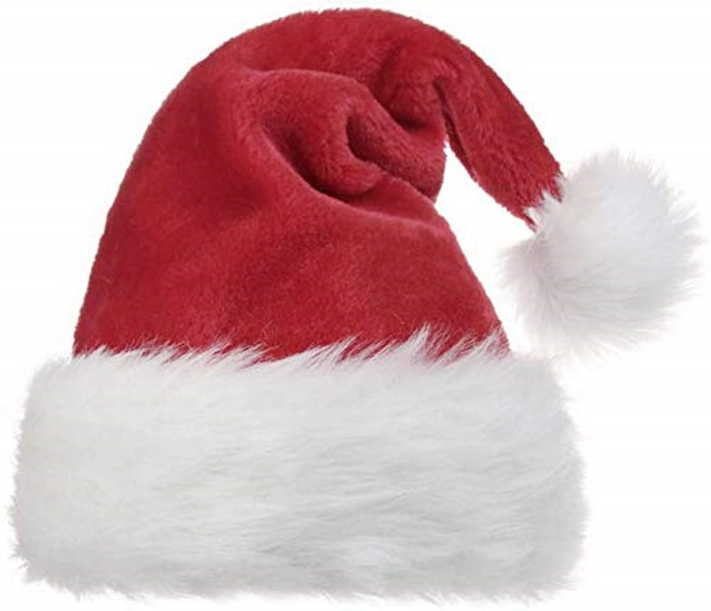 Adult Santa Claus Burgundy Deluxe Velvet Plush Hat W/ White Long Hair Band 