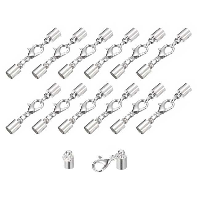 Unique Bargains 20 Ensembles Embouts de Cordon en Cuir 5mm avec Fermoirs à Griffes de Homard, Terminateurs de Baril, Ton Argenté