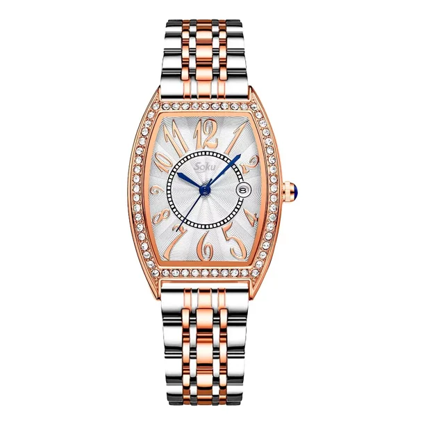 Reloj Acero Inoxidable Mujer Brillantes Numeros Grandes Cx Correa Oro Rosado Plata