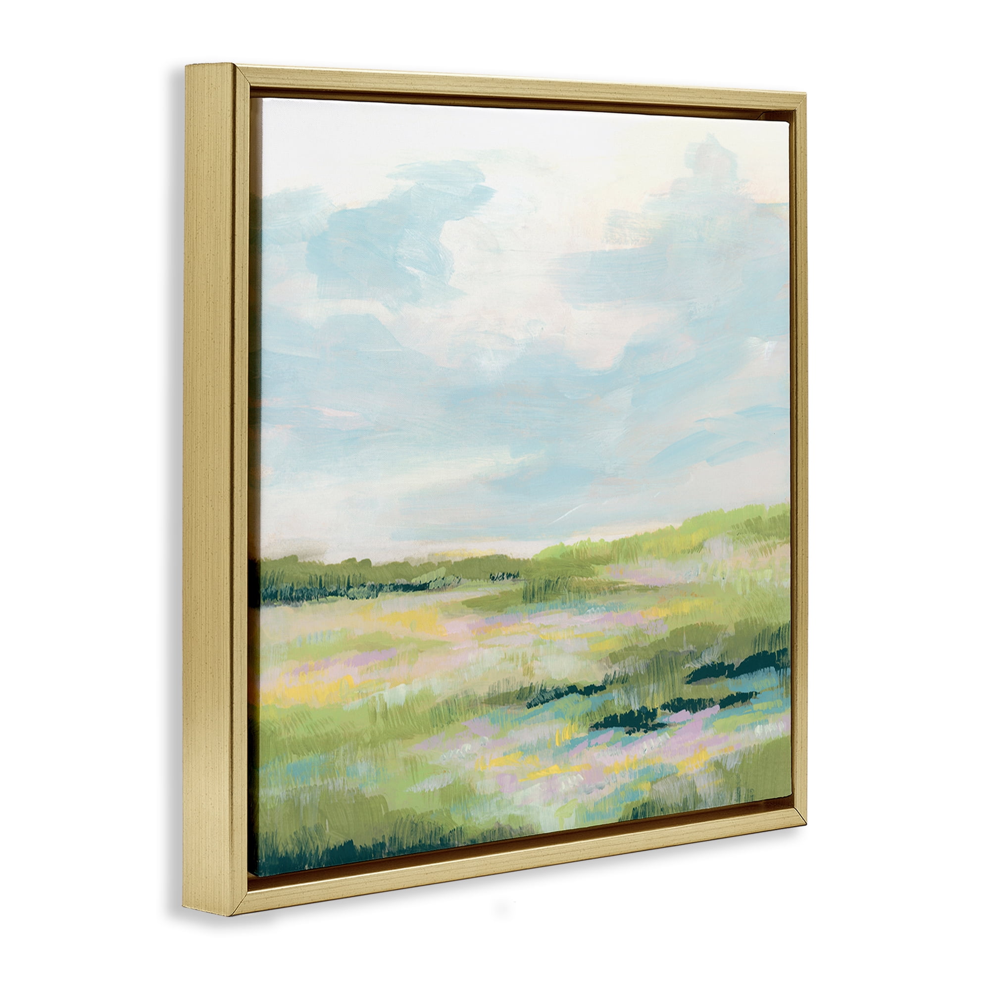 Stupell Industries Pastel Meadow Landscape Landscape & Nature Painting Gold Floater Framed Canvas Art Print Wall Art, 18 x 18