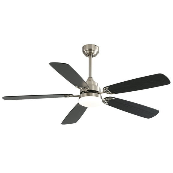 POFAN 52 Inch Modern Ceiling Fan with Dimmable Led Light 6 Speeds Wind 5 Blades Remote Control Reversible DC Motor for Indoor Outdoor, Nickel