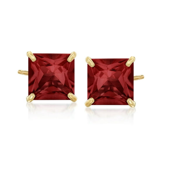 Paris Jewelry 10k Yellow Gold 4 Carat Square Created Garnet Stud Earrings Plated