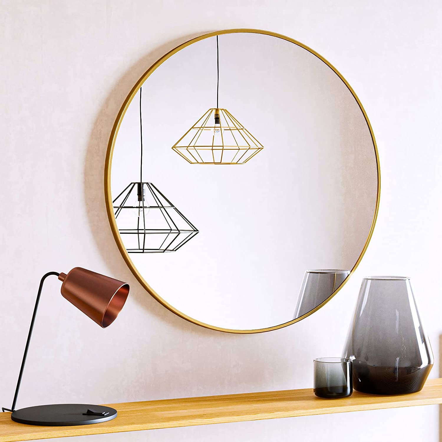 Round Mirror, Gold Metal Frame Circle Mirror, Wall Mirror for Entryway