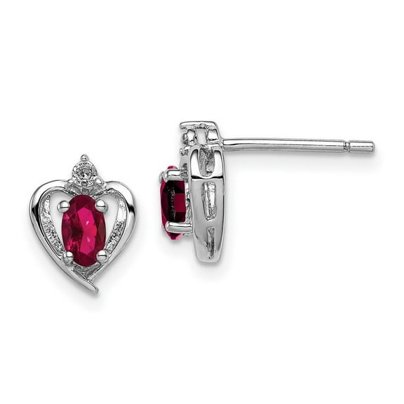 925 Sterling Silver Polished Post Created Ruby and Diamond Earrings Measures 10x7mm Wide - Earring for Women