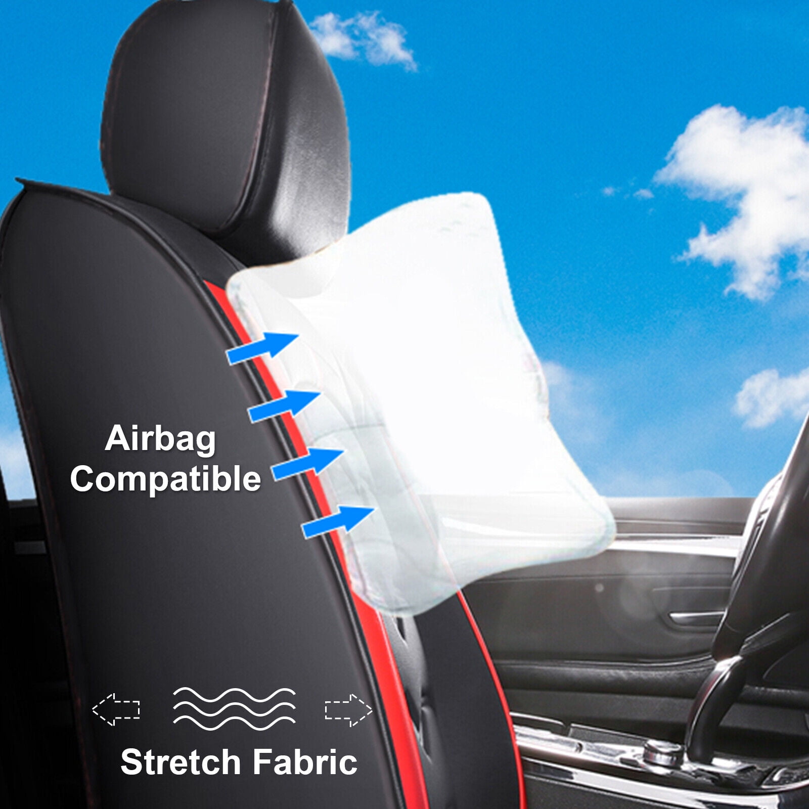 FANOTEK Stinger Forte Black and Red, PU Leather, Waterproof, Front and Rear Seat Covers, 5 Pieces