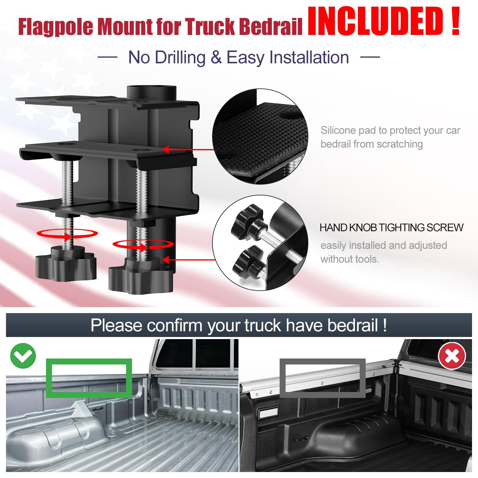 OLIYNEDY Truck Flag Pole with Mount for Truck Bed, 5ft Metal Flagpole for Car, Pickup, Jeep, Heavy Duty Flag Pole Kit with Holder, White