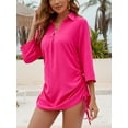 thumbnail image 3 of Almusen Beach Cover up for Women Bikini Swimsuit Bathing Suit Cover up Drawstring Shirt Dress, 3 of 5