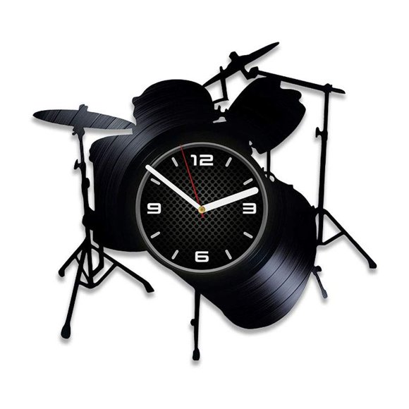 Kovides Large Musical Instruments Vinyl Record Wall Clock, 12 inch, Black, Unisex