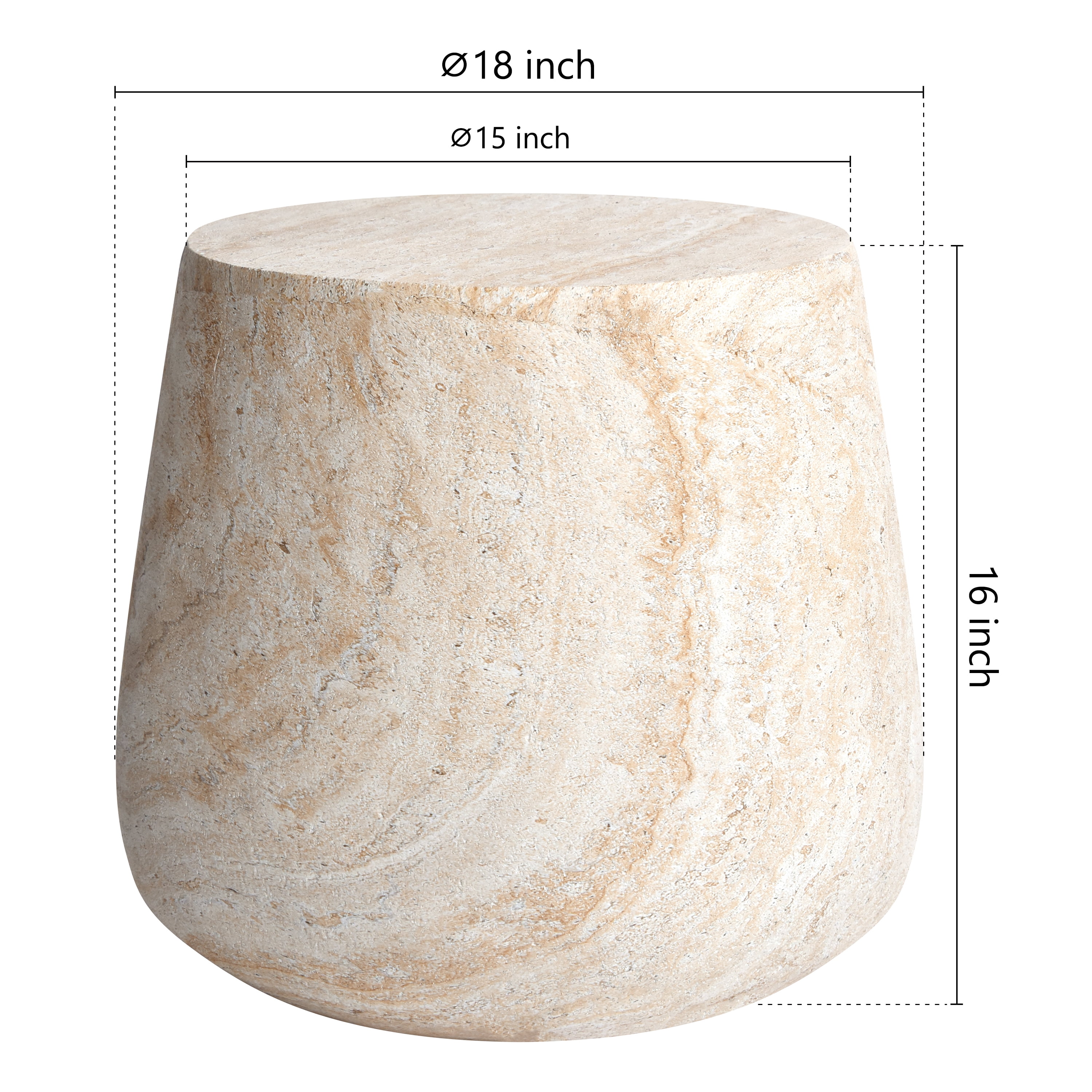 Barrel Travertine Stone Finish Italian Design MgO Side Accent Table